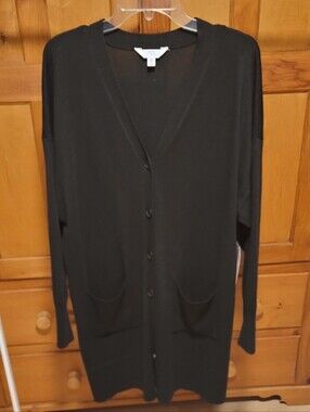 Time And Tru Black Longline Button-Front Cardigan